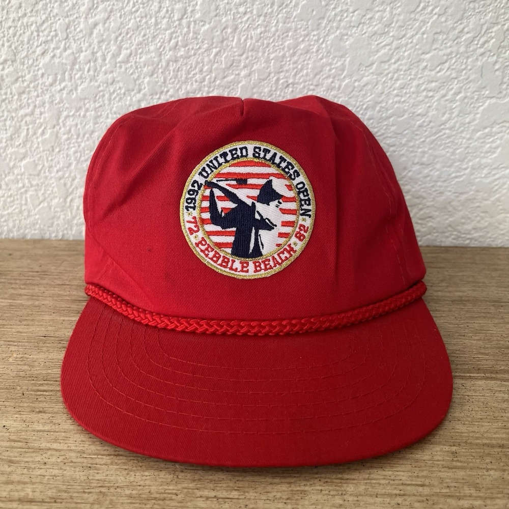 Vintage 1992 US Open Pebble Beach CA Rope Hat United States Golf Red Embroidered